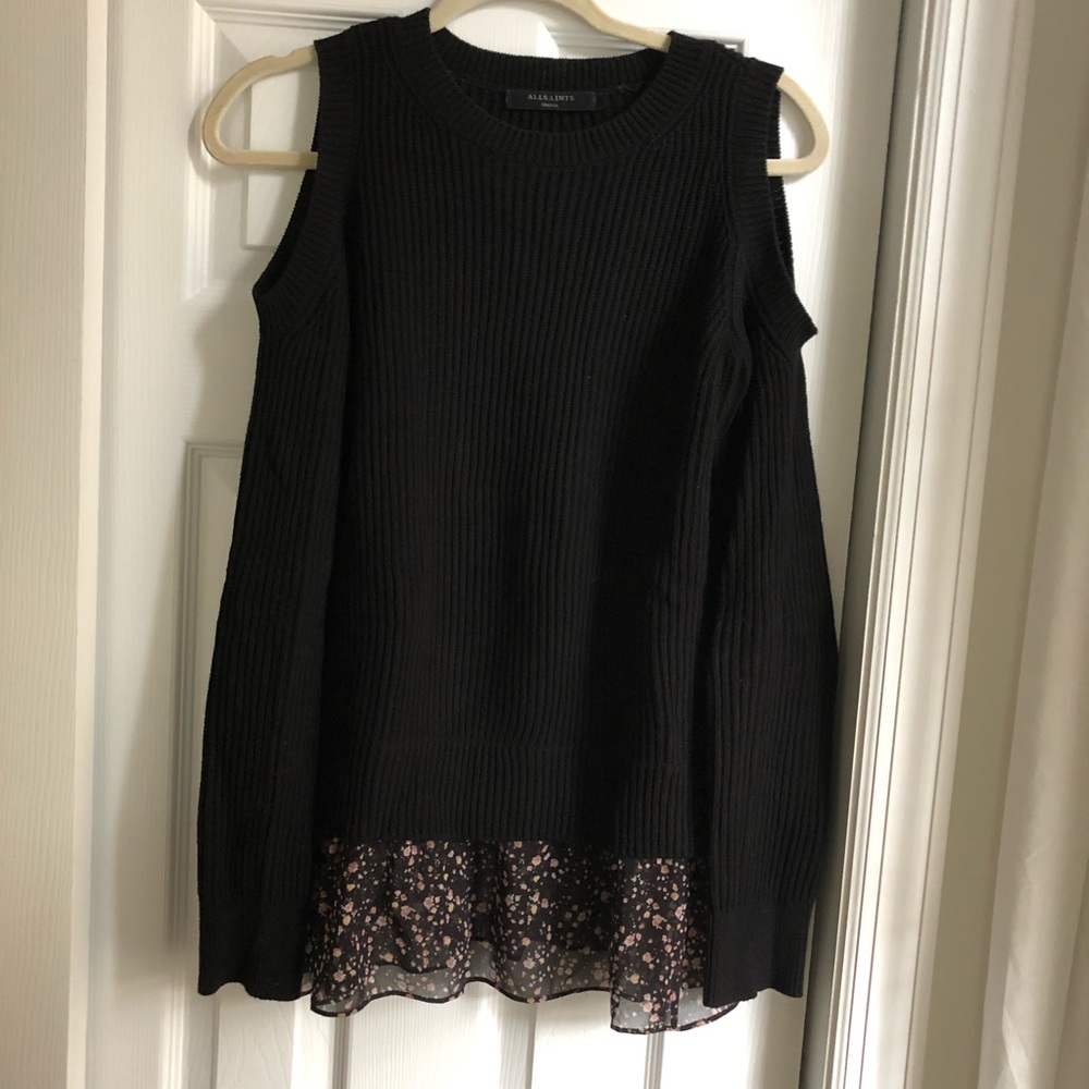 All Saints Ruffle Hem Cold Shoulder Sweater, size S - Picture 13 of 13